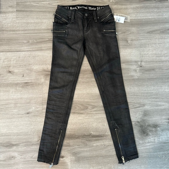 Rock Revival Gray Camille Skinny Moto Jeans NWT Size 24 Waist​ - Picture 4 of 12